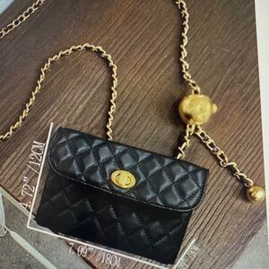 Black Quilted Crossbody Bag with Gold Chain